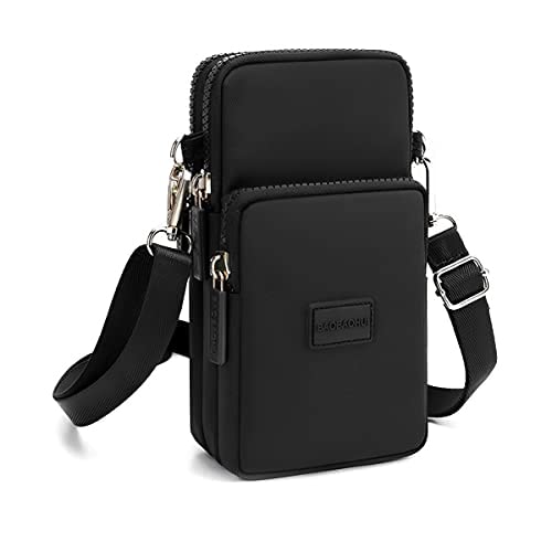 PALAY Small Crossbody Phone Bag for Women with 3 Zipper Layers 19×10×6 cm Oxford Cloth Black