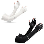 PALAY® 2 Pairs Sun Protection Gloves for Women Men, Ice Silk UV Cooling Full Arm Sleeves Non-Slip Touchscreen Design Open Finger Tips, Breathable Hand Gloves for Cycling, Driving, Outdoor Activities