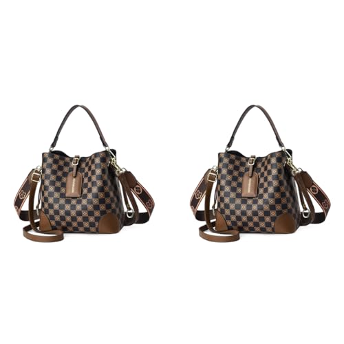 PALAY® Cross Body Bag Purses For Women Pu Leather Crossbody Bucket Bag With Two Adjustable Shoulder Strap dark brown 2PCS