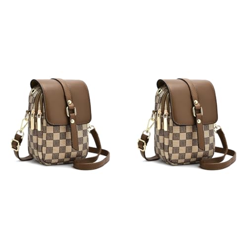PALAY® Sling Bag for Women Crossbody Bag for Women Phone Bag Stylish PU Leather Mobile Cell Phone Holder Pocket Purse Wallet Sling Bag Mini Shoulder Bags (Brown) 2 PCS