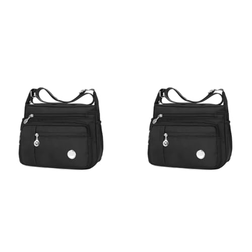 PALAY® Womens Crossbody Bag Nylon Waterproof Multi-Pocket Sling with Adjustable Shoulder Strap Black 25x21x10cm 2 PCS