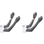 PALAY® UV Protection Arm Sleeves Nylon Ice Silk with One Piece Gloves Open Finger Tip and Anti-slip Palm Design Outdoor Cool for Driving Cycling Gardening Grey X 2