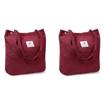 PALAY® Classic Tote Bag Corduroy Fashion Burgundy Large Hand Shoulder For Women Shopping Grocery Commuting 2PCS