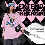 PALAY® Chic Shoulder Bag for Girls Canvas Handbag with Chain Charm Small Hobo Bag Stylishly Sweet Y2K Star Patchwork Letter Printed Handbag Casual Small Shoulder Zipper Bag, 23x7x13cm