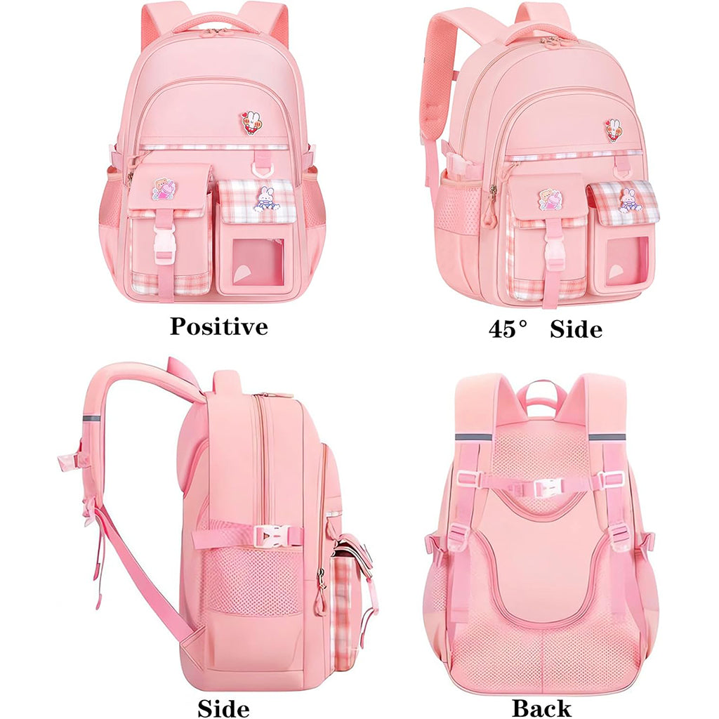 PALAY® School Backpack for Girls Pink Plaid Schoolgirls Backpack Book Bag Multi Compartment Waterpoof School Backpack Lightweight Travel Backpack School Gift Birthday Gift for Girls, 46x30x17cm