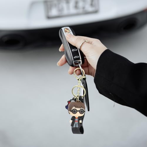 PALAY® 4PCS Couple Keyrings Harry Hermione Cartoon Figure Charm Metal Keychain with Silicone Hand Strap Backpack Handbag Best Friends Gift for Girls Boys
