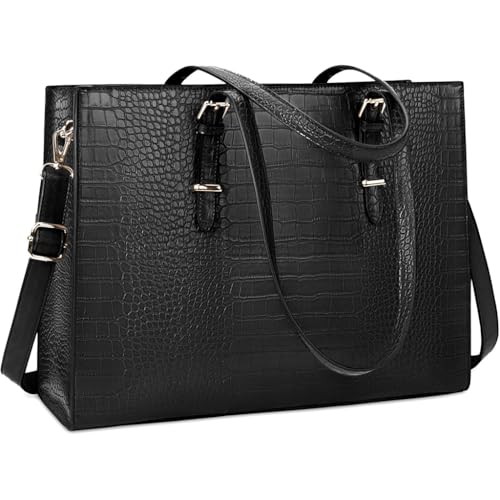 PALAY® Laptop Bag for Women 15.6 inches Laptop Tote Bag Fashion PU Leather Laptop Tote Bag Business Briefcase Shoulder Bag Commuting Handbag Crossbody Bag Detachable Shoulder Strap Design