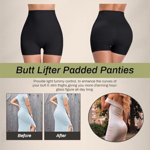 PALAY® Butt Lifter Padded Underwear for Women Hip Pads Enhancer Shapewear Shorts Seamless Tummy Control Panties Shaper Fake Pad XL Black 3PCS