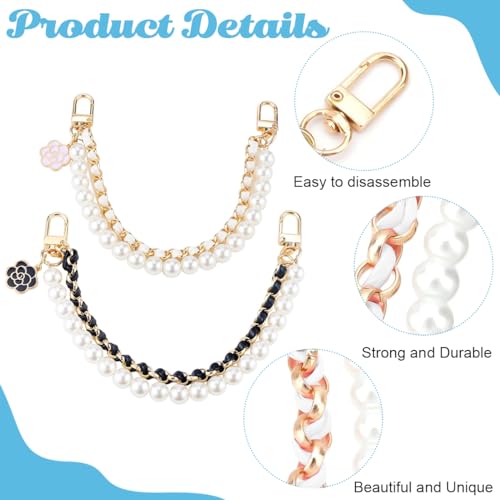 PALAY® 4PCS Bag Straps for Sling Pearl Flower Charms Accessories Extender Chain Purse Shoulder Replacement Double Layered Handbags Phone Case