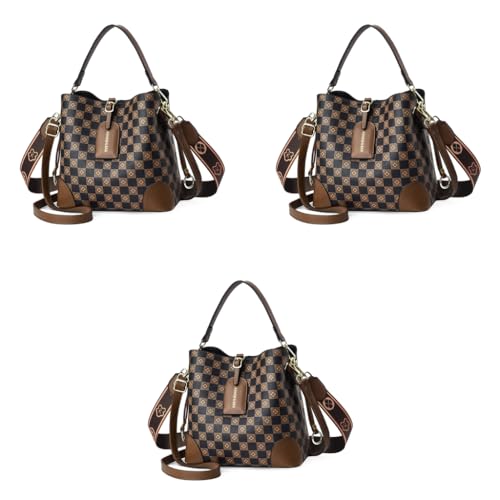 PALAY® Cross Body Bag Purses For Women Pu Leather Bucket With Two Adjustable Shoulder Strap dark brown 3PCS