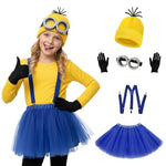 PALAY® 5Pcs Halloween Costume Accessories Adult Kids, Minion Goggles Glasses/Yellow Knitting Beanie Hats/Gloves for Men Women/Skirt/Straps Fun Despicable Me Cosplay Party Set, Role-play Props