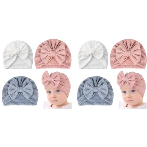 PALAY® 3pcs Cap for Baby Girl Boy,Lovely Bow Caps for Babies,Soft Warm Baby Cap 0-3 Month Stretchy Turban Girl 3-12 Months Infant Hat Newborns Shower Gift X 2