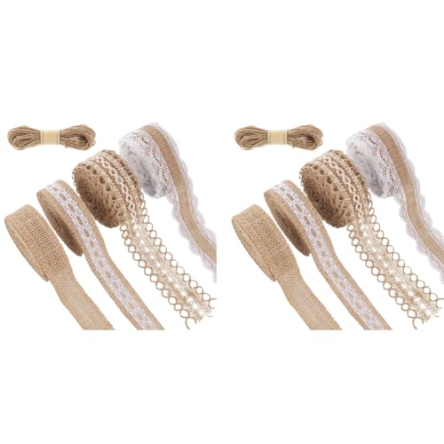 PALAY® 4 Rolls 13.12ft Jute Rope Burlap Ribbon Lace 32.8ft Hemp for Craft Gift Wrapping Event Wedding Decorations Packing Materials Natural Fabric Roll 2PCS