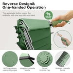 PALAY® Auto 3-Fold Large Umbrella with Reflective Strip 50 Inch Compact Travel Umbrella One-Touch Open Close Reinforced 10 Dual Ribs Sun Protection 99 Percent UV Rain Windproof for Men Women Green X 3