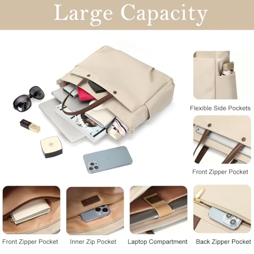 PALAY® Tote Bag for Women Waterproof Shoulder Bag with Removable Strap Large Handbag with Zipper for Office College Daily Use 3 PCS