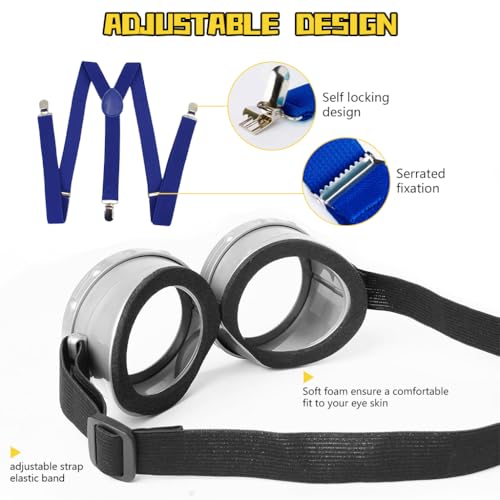 PALAY® 5Pcs Halloween Costume Accessories Adult Kids, Minion Goggles Glasses/Yellow Knitting Beanie Hats/Gloves for Men Women/Skirt/Straps Fun Despicable Me Cosplay Party Set, Role-play Props