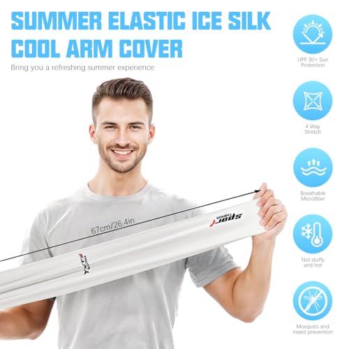 PALAY® 2 Pairs Sun Protection Gloves for Women Men Non-Slip Touch Screen Arm Sleeves Breathable Silk Cooling UV Protection Hand Sleeves Full Arm Hand Gloves for Bike Riding, Driving, Cycling - White