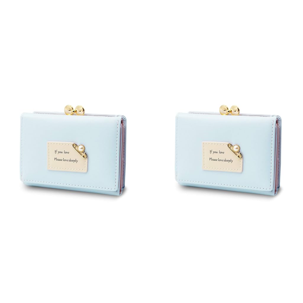 PALAY Mini Wallet for Women with Heart Metal Buckle and PU Leather | Blue 2 PCS Set
