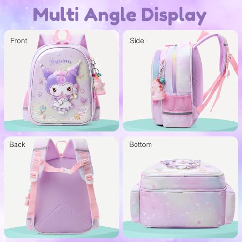 PALAY® Kuromi Backpack Kawaii Primary Schoolgirls Backpack School Double-layer Travel Book Bag Waterproof Nylon Book Bag School Gift Birthday Gift for Girls 4-6 Years Old