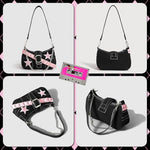 PALAY® Chic Shoulder Bag for Girls Canvas Handbag with Chain Charm Small Hobo Stylish Sweet Y2K Star Patchwork Letter Printed Casual Zipper 23x7x13cm 3PCS