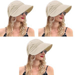 PALAY® Sun Hat for Women, Fashion Wide Brim Caps for Women, Summer Bucket Hats, Lightweight Quick Dry Cap Hats for Women Beach, Cycling, Travel (Beige, Drawstring Closure) 3 PCS