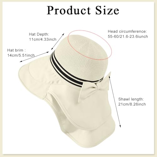 PALAY® Summer Sun Hats for Women, Stylish Beach Hat UPF 50+ Wide Brim Sun Protection Hat for Woman, Breathable Mesh Lightweight Casual Outdoor Travel Hats with Neck Flap - Beige