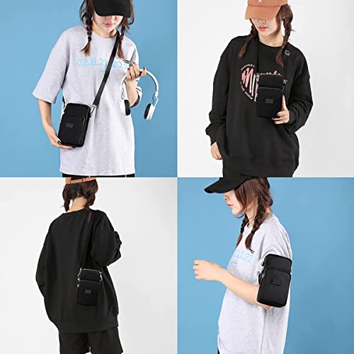 PALAY® Small Crossbody Phone Bag for Women Mini Wallet Bags with Adjustable Shoulder Strap Wallet Clutch Bag for Girls Zipper Phone Pouch Handbag Armband Case, Black 3 PCS