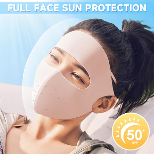 PALAY® 3pcs Full Face Mask for Sun Protection, 3D Face Cover for Women, UPF 50+ Summer Mask Biking Driving Breathable Ice Silk Cooling Sun UV Masks (Reusable)
