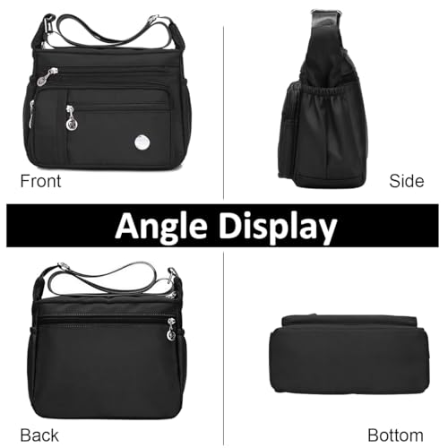 PALAY® Womens Crossbody Bag Nylon Waterproof Multi-Pocket Sling with Adjustable Shoulder Strap Black 25x21x10cm 2 PCS