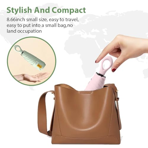 PALAY® Mini Sun Umbrella UPF 50+ Protective with Black Liner 6 Strong Ribs Design Fashion Outdoor Folding Travel Lightweight Rubberized Hanging Handle 2 PCS