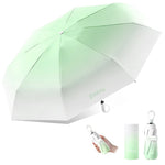 PALAY® UPF50+ UV Protection Folding Umbrella, Compact Auto Open Sun & Rain Umbrella for WomenFloral Design Windproof Travel Lightweight Portable Handbag Size with Curved Handle (Green)