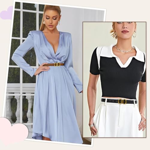 PALAY® Woman Belt for Women Jeans, Brown and Black Belt for Women Dresses, Fashion Slim Ladies PU Belts, Chic Gold Metal Loop Buckle