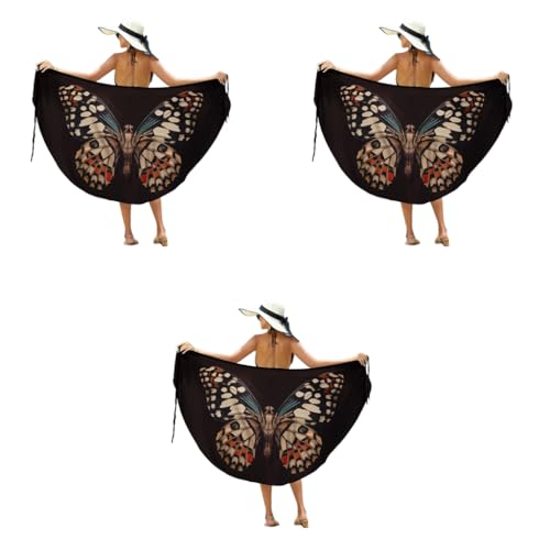 PALAY® Beach Wear Dress for Women Butterfly Print Swimming Suit Waterproof Adjustable Straps Cover Up Sarongs Bikini Set Lightweight Swimsuit Vacation Outfits 3PCS