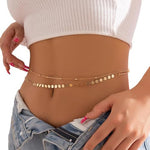 PALAY® Waist Chain for Women Sexy, Set of 2pcs Sequin Gold Plated Belly Waist Chains for Women, 2-Layered Beads Coin Chain Dainty Body Jewelry, Bikini Beach Wear - 39in Long, Adjustable