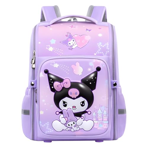 PALAY® Kuromi Backpack for School Girls Sanrio Kwaii School Backpack Multi Layer Book Bag Burden Relief Student Backpack Travel Backpack School Gift