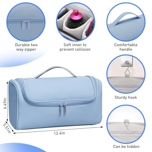 MAYCREATE® Estuche de Viaje para Dyson, Bolsa de Almacenamiento de Air Wrap, Impermeable de PU Mejorada, Organizador de Shark Flexstyle, Funda de Almacenamiento Portátil con Gancho para Colgar (Azul)