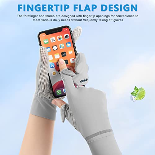 PALAY® 2 Pairs Hand Gloves for Sun Protection, Sun Protection Gloves for Women Bike Riding, UPF 50+ Breathable Summer Hand Glove for Cycling Riding Fishing, Non Slip & Touch Screen (Grey & White)