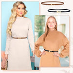 PALAY® 2Pcs Women Belts For Jeans Dresses Pants Ladies Leather Waist Belt with Gold Buckle X2