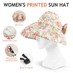 PALAY® Sun Hat for Women, Wide Brim Floral Print Beach Hat for Women with Chin Strap, Large Bow Packable Sun Protection Hats (Lightweight & Breathable) Red