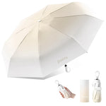 PALAY® UPF 50+ Sun Umbrella Pocket Sun Umbrella Black Coated Liner & Fiberglass Ribs Design Fashion Gradient Folding Travel Lightweight with Rubberized Loop Handle,Beige