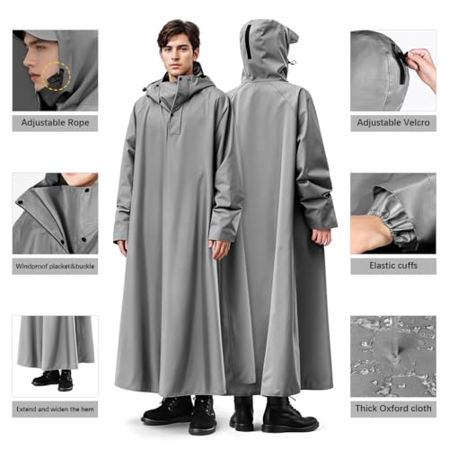 PALAY® Long Rain Coat Waterproof Raincoat for Adults Reusable Hooded Poncho with Wide Brim Lightweight Unisex for Hiking Travel Motorcycle Riding Length 128cm 3 PCS