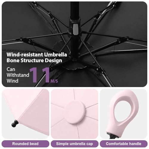 PALAY® 3Pcs Mini Sun Umbrella UPF 50 Plus Sun Protective Umbrella with Black Liner 6 Strong Ribs Design Fashion Outdoor Folding Travel Lightweight Umbrella with Rubberized Hanging Handle