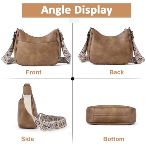 PALAY® Women Satchel Bag Fashion PU Solid Brown Crossbody Sling Shoulder with Woven Embossed Strap Casual Daily 2 PCS