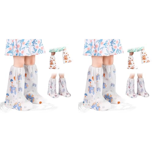 PALAY® Rain Shoe Covers for Kids 3 Pairs Slip-On with Elastic Collar Knee-Length Fashion Cartoon Wear-Resistant 5-12 Years Old 2PCS