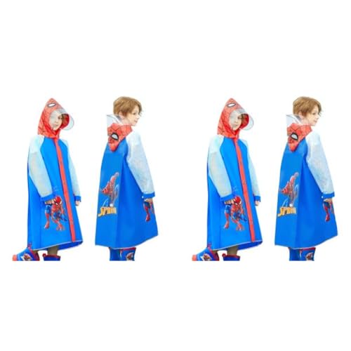 PALAY® Rain Coat for Kids Spider Poncho Raincoat 6-9 Years Boys Girls with Pockets Wide Brim Hooded Safe School Bag Cover Print Recommended Height 130-140CM XL Size 2PCS