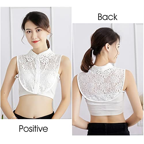 PALAY® 2pcs Fake Collars Shirts for Women,Detachable Collar Fake Shirt Collar,Floral Lace Half Shirts Blouse for Women Girls Elegant False Dickey (White & Black Combo)