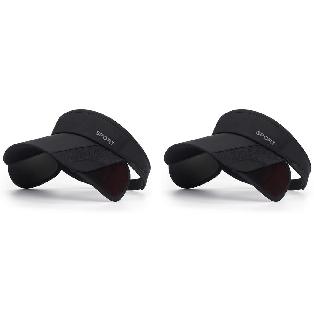 PALAY Sun Golf Visor Hats for Women with Adjustable Retractable Brim Black 2PCS | Stylish Beach Cap