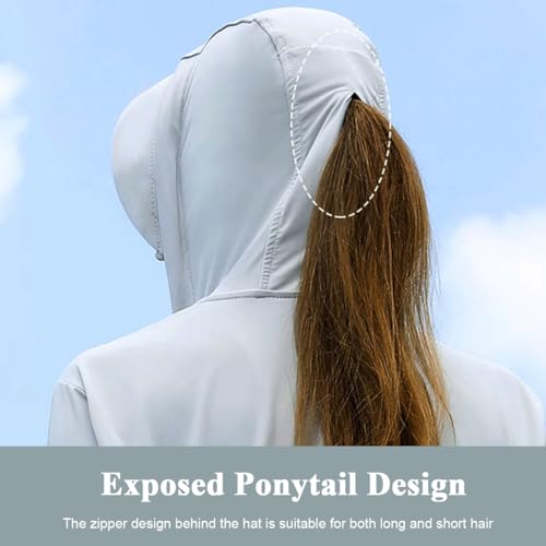 PALAY® Sun Protection Jacket for Women UPF 50 Plus Black Coating Wide Brim Hat Lightweight Full Zip Outdoor Running Hiking Hoodie with Face Mask Grey 3 PCS