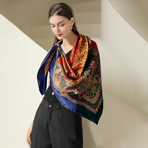 PALAY® Female Satin Scarf Square Silk Feeling Head Shawl Comfy Polyester Hair Wrapping Scarves For Women Girls 43.5×43.5 In Tree Of Life Prints Multicolor 2 PCS