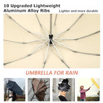 PALAY® 3 Fold Umbrella for Rain with Reflective Strip Compact Travel Auto One-Touch Open Close Reinforced 10 Dual Ribs Sun Protection 99% UV Windproof Men Women Khaki 3PCS